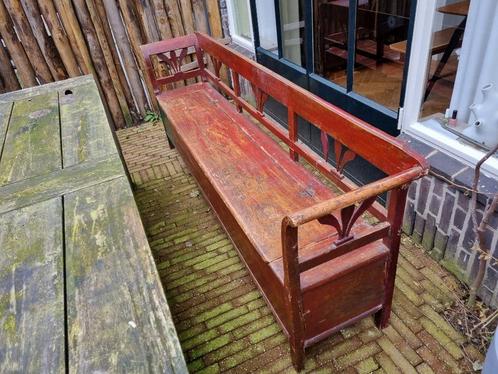 Broccante houten klepbank, Antiek en Kunst, Antiek | Meubels | Stoelen en Banken, Ophalen