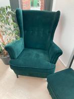 Groene Strandmon fauteuil + voetenbankje IKEA, Ophalen, Gebruikt, Stof, 75 tot 100 cm