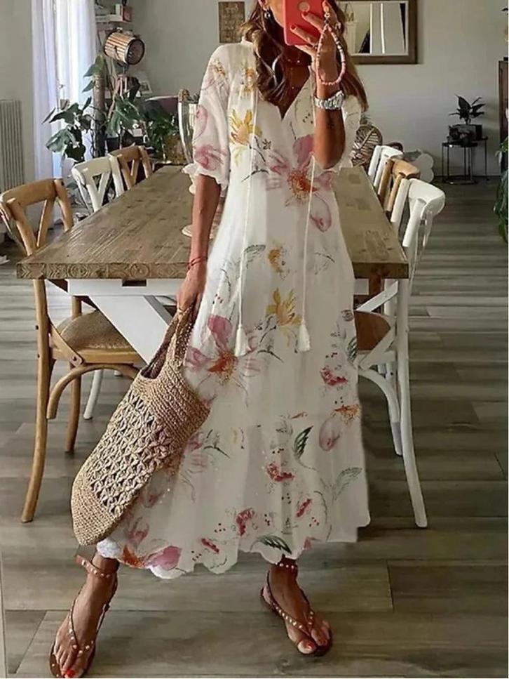 Nieuw! Stijlvolle Zomerjurk met Halflange Mouwen, Kleding | Dames, Jurken, Nieuw, Maat 42/44 (L), Overige kleuren, Onder de knie