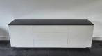 Hoogglans wit dressoir met zwart glazen blad, Huis en Inrichting, Kasten | Dressoirs, Ophalen, Gebruikt, Met deur(en), 200 cm of meer