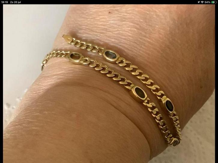 Prachtige vintage gouden armband 5 x edelstenen 14 kar goud, Sieraden, Tassen en Uiterlijk, Armbanden, Zo goed als nieuw, Goud