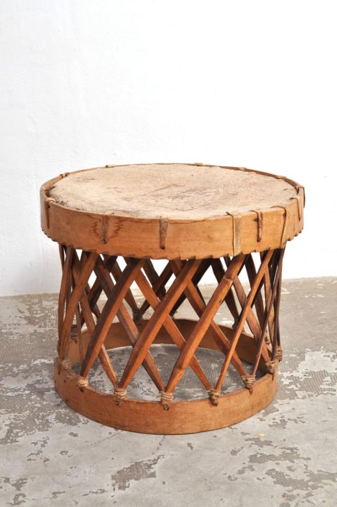 Vintage bijzettafel geitenvacht leer hout tafeltje sidetable, Huis en Inrichting, Tafels | Bijzettafels, Nieuw, Ophalen of Verzenden