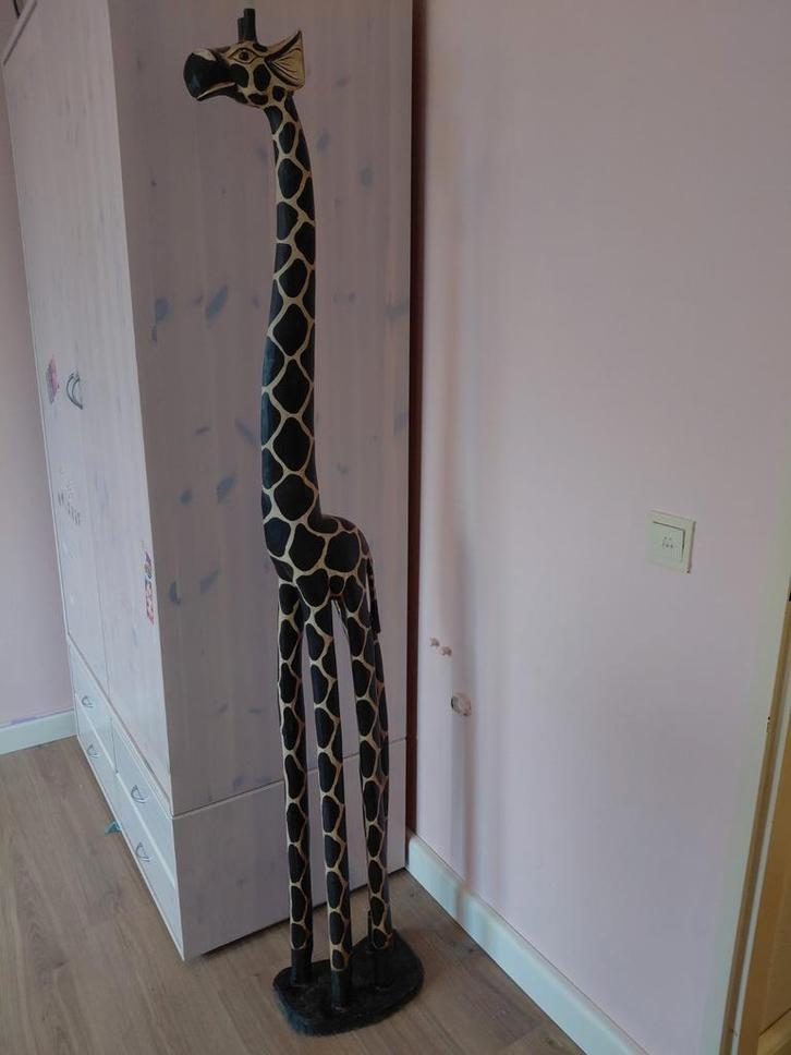 Groot Houten Giraffe Beeld - 1.70m, Verzamelen, Beelden en Beeldjes, Zo goed als nieuw, Dier, Ophalen