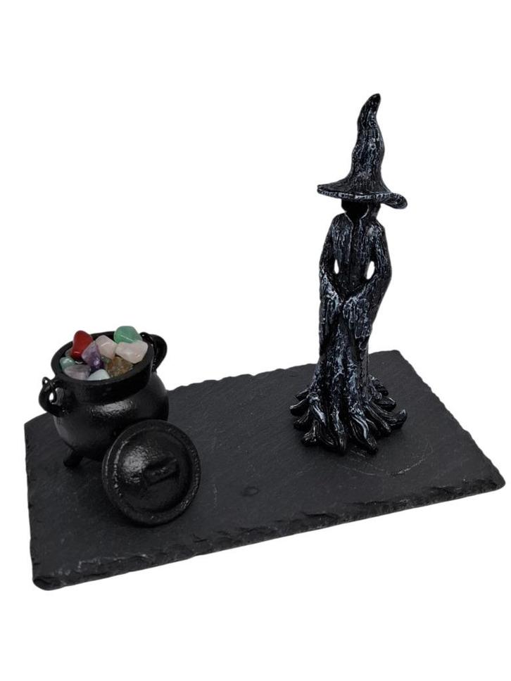 Cadeau box Heksenketel – Leisteen plankje – Heks – ketel, Huis en Inrichting, Woonaccessoires | Schalen en Manden, Nieuw, Schaal