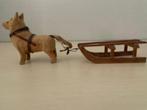 Vintage speelgoed hondje met houten slee, Ophalen