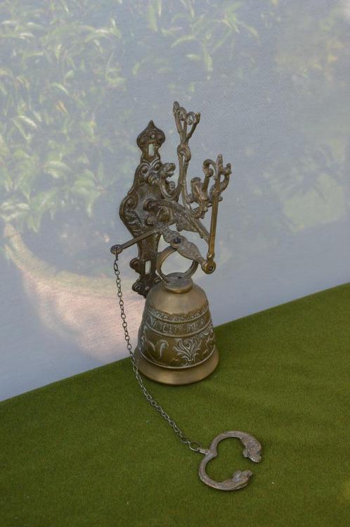 Oude koperen trekbel / kloosterbel met trekkoord, 33cm hoog, Antiek en Kunst, Curiosa en Brocante, Ophalen of Verzenden