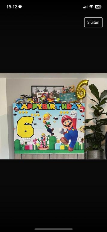 Mario vlag 6e verjaardag kinderfeest mario bros