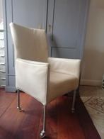 6  leer eetkamerstoelen wit/ crème softwheels, Ophalen, Gebruikt, Wit, Leer