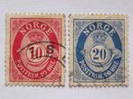 2 postzegels Noorwegen, Nr. 79 en 81, 1910, Posthorn, Noorwegen, Verzenden, Gestempeld