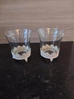 Kandelaars 2 met gietijzeren  voet., Wit, Ophalen of Verzenden, Zo goed als nieuw, Metaal