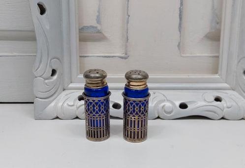 Engels peper en zoutstelletje blauw glas, Antiek en Kunst, Antiek | Keukenbenodigdheden, Ophalen of Verzenden