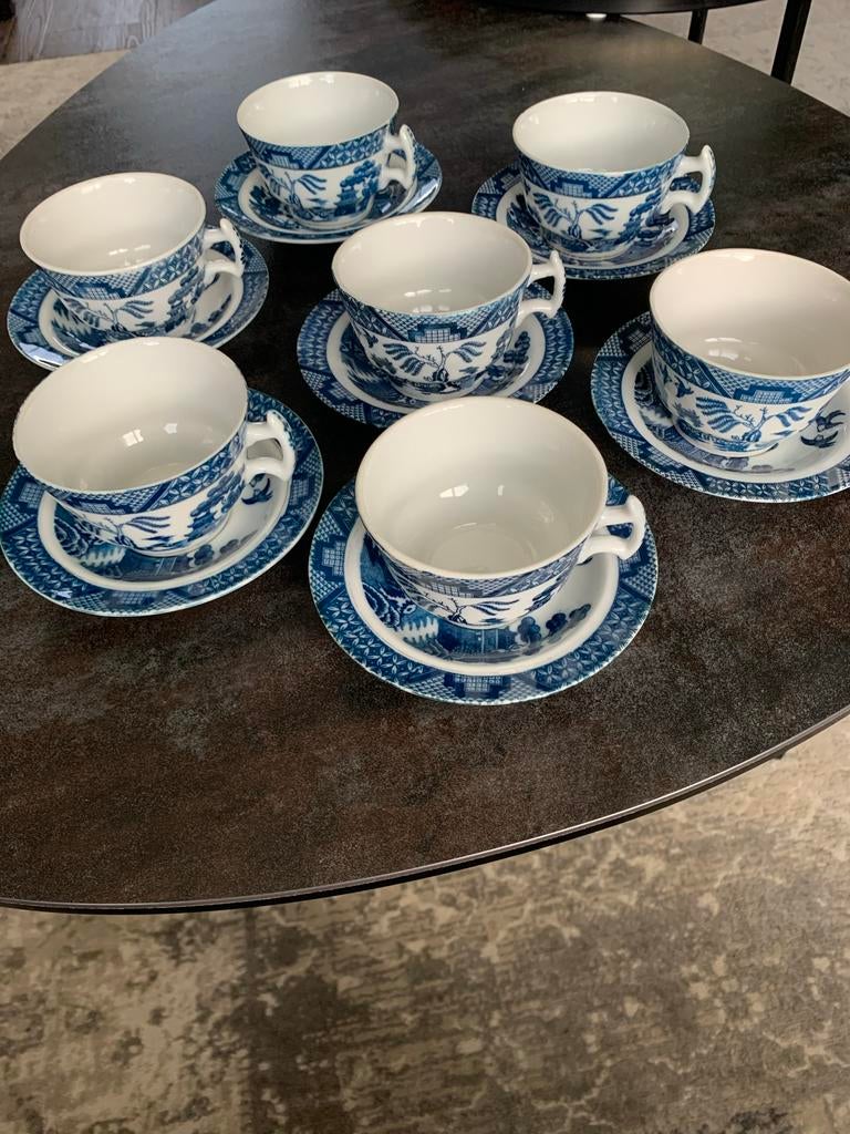 Oude Booths Willow Theekopjes en Schotels Set blauw / wit, Ophalen of Verzenden