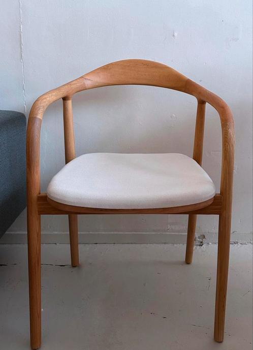 Houten Japandi eetkamerstoelen NIEUW IN, Huis en Inrichting, Stoelen, Zo goed als nieuw, Stof, Bruin, Ophalen of Verzenden