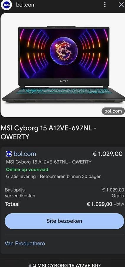 BIJNA NIEUW MSI CYBORG 15 A12VE, Computers en Software, Windows Laptops, Zo goed als nieuw, 15 inch, SSD, Gaming, Ophalen of Verzenden