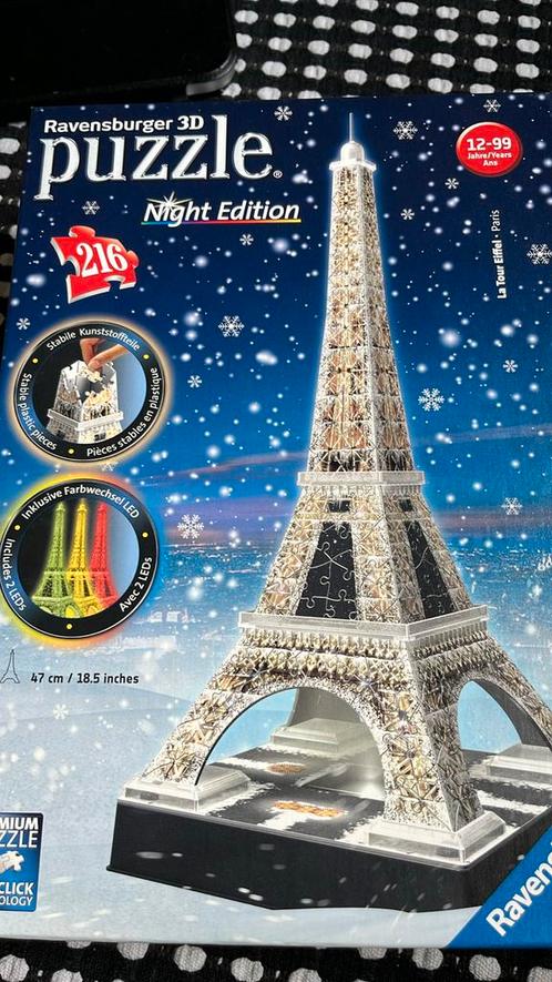 3d puzzel Eiffeltoren winternacht night edition, Hobby en Vrije tijd, Denksport en Puzzels, Zo goed als nieuw, Rubik's of 3D-puzzel