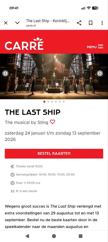 2 tickets the last ship in Carre 12 september, Twee personen, September