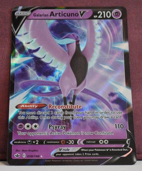 Galarian Articuno V 058-198 Chilling Reign Pokémon Kaart, Hobby en Vrije tijd, Verzamelkaartspellen | Pokémon, Nieuw, Losse kaart