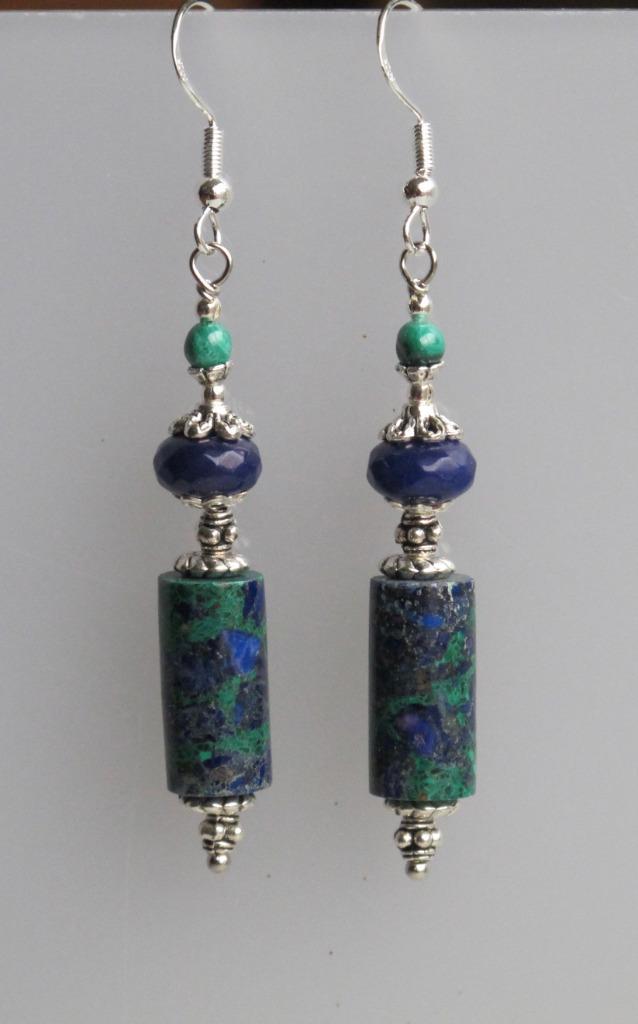 Schitterende oorbellen, echte Malachiet Azuriet edelstenen, Sieraden, Tassen en Uiterlijk, Oorbellen, Nieuw, Hangers, Zilver, Blauw