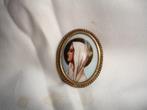 ANTIEK OP PORSELEIN GESCHILDERDE MADONNA - BROCHE - wvq, Verzenden, Brons, Broche, Met edelsteen