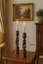 Set van 2 handgesneden houten kaarsstandaards, Ophalen of Verzenden