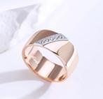 Brede 18K goud verguld dames ring met zirkonen, Sieraden, Tassen en Uiterlijk, Ringen, Nieuw, Goud, 18 tot 19, Met edelsteen