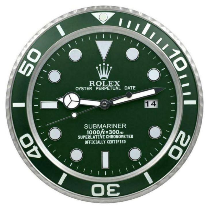 Wandklok Rolex Submariner Groen-Groen (Hulk) 35cm RVS, Huis en Inrichting, Woonaccessoires | Klokken, Nieuw, Wandklok, Analoog