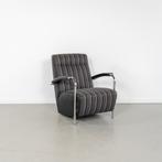 2x Leolux Scylla Fauteuil Hoog Gestreept Stof - Zwart Leer, Huis en Inrichting, Fauteuils, Metaal, 75 tot 100 cm, Ophalen of Verzenden