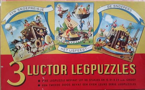 Antieke Luctor puzzel. 3 in 1 doos. 1940. Compleet., Hobby en Vrije tijd, Denksport en Puzzels, Gebruikt, Legpuzzel, Minder dan 500 stukjes