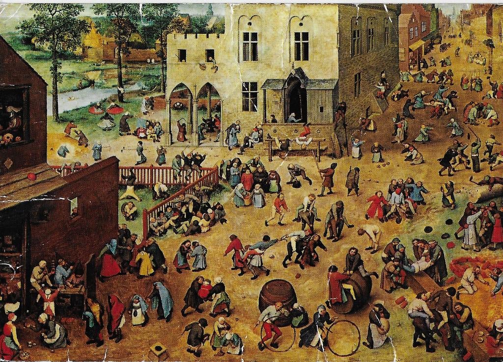 Ae86 Gelopen ansichtkaart kinderspelen pieter bruegel, Ophalen of Verzenden, 1940 tot 1960, Gelopen
