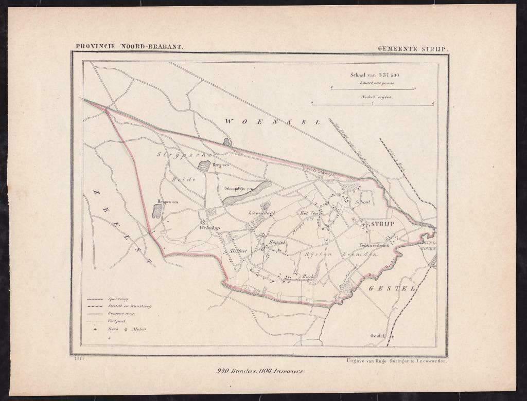 origineel Kuyperkaartje Strijp bij Eindhoven 1867, Boeken, Gelezen, Ophalen of Verzenden, Landkaart, Jacob Kuyper