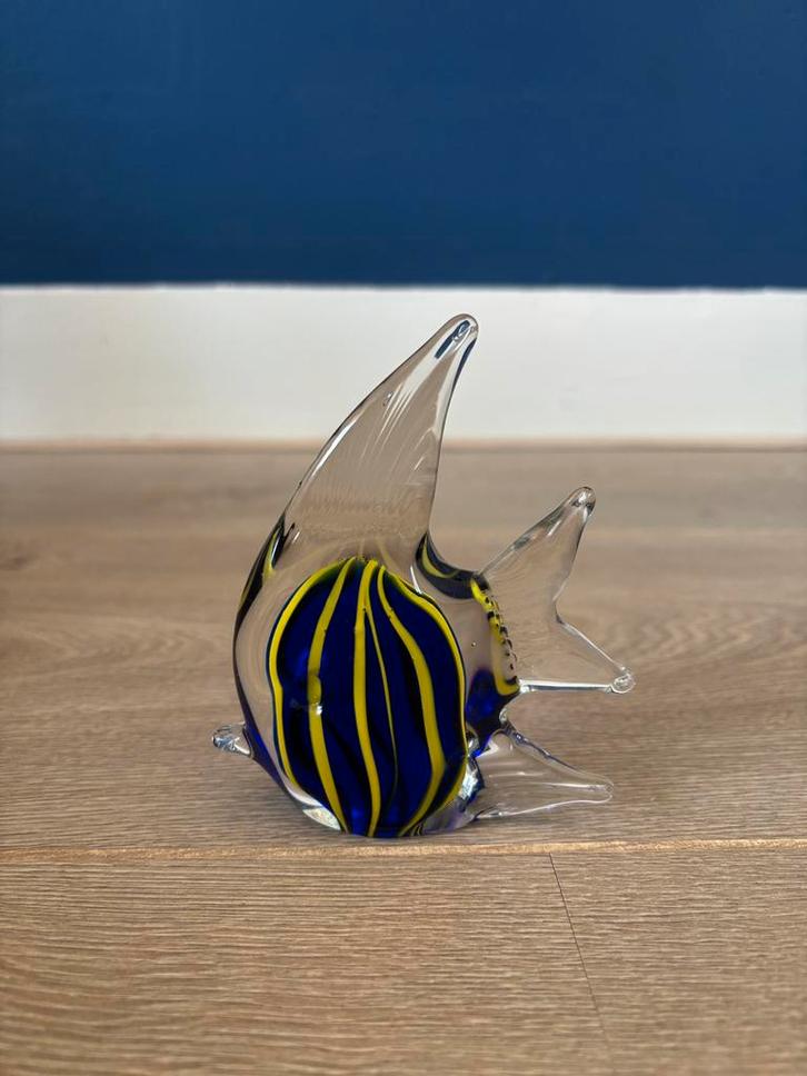 Prachtige Glazen Maanvis – Murano Stijl – Blauw/Geel – 13cm, Antiek en Kunst, Kunst | Designobjecten, Ophalen of Verzenden