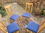 Vintage grenen stoelen met blauwe stoffen zitting, Huis en Inrichting, Stoelen, Ophalen, Gebruikt, Blauw, Vintage (eigenlijk ouderwets)