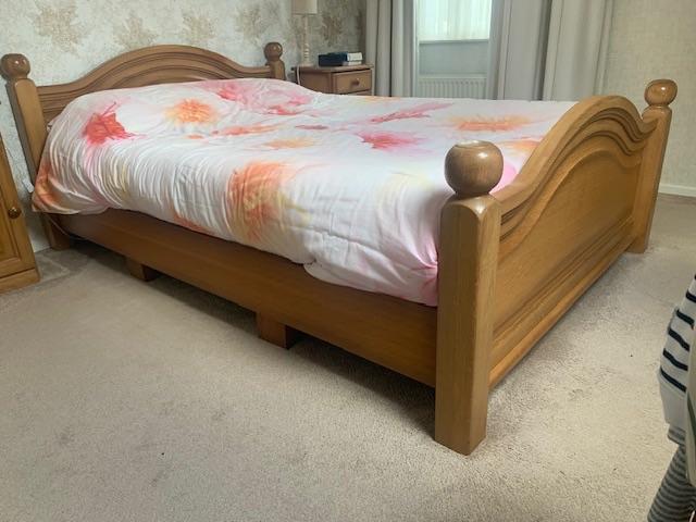Blank eiken ledikant 2 persoons, Huis en Inrichting, Slaapkamer | Bedden, Ophalen, Gebruikt, Overige kleuren, Klassiek