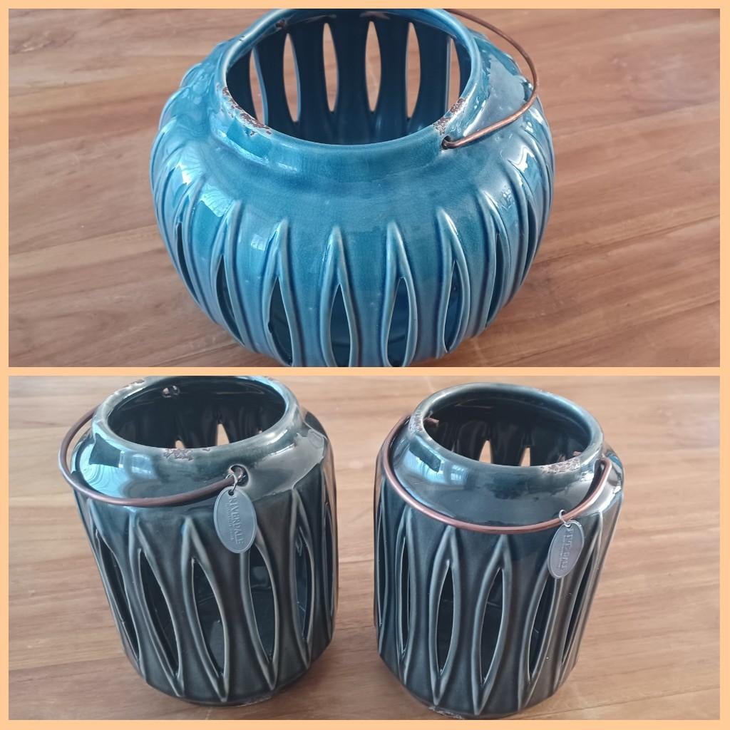 riverdale windlicht marlow blauw en grijs, Ophalen, Overige materialen, Zo goed als nieuw, Grijs