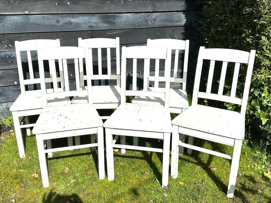 Zes houten stoelen (GRATIS AFHALEN), Ophalen, Gebruikt, Wit, Vijf, Zes of meer stoelen