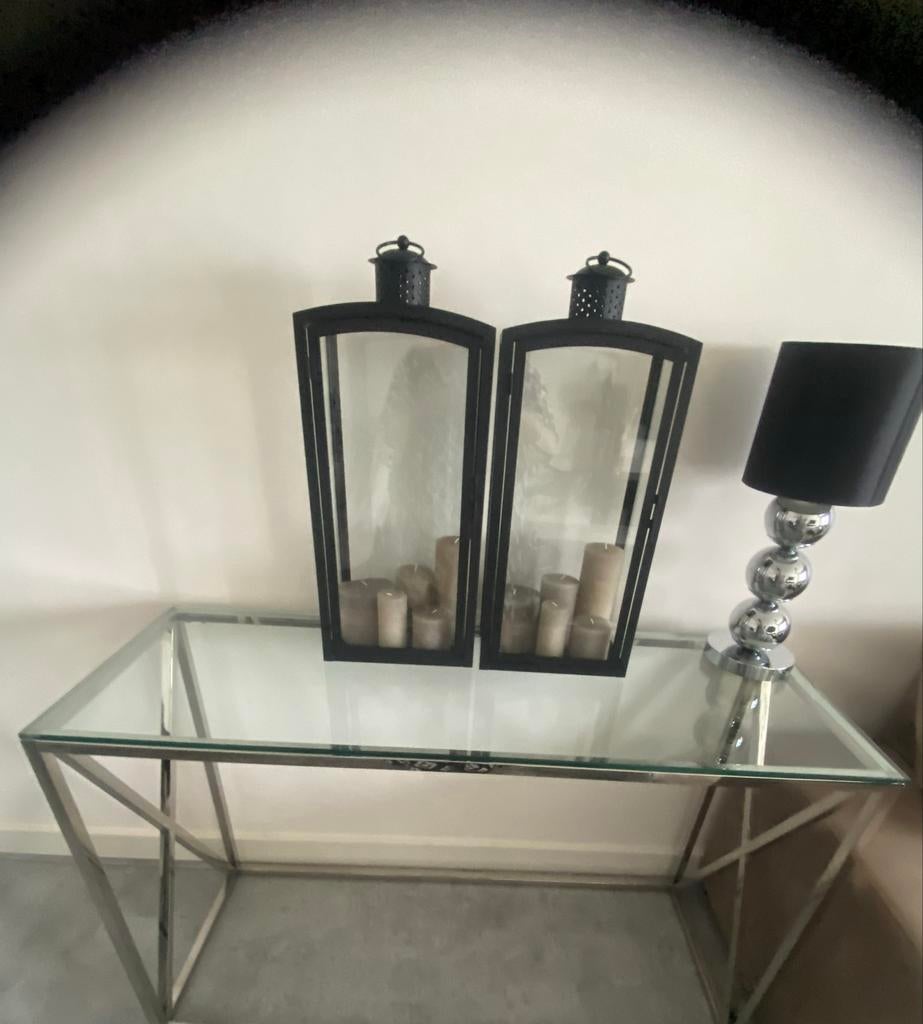 Mooie glazen sidetable - Zo goed als nieuw, Huis en Inrichting, Tafels | Sidetables, Ophalen, 100 tot 150 cm, Glas, Zo goed als nieuw