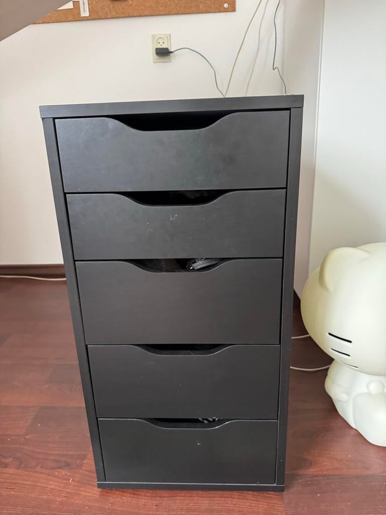 Zwarte ladekast alex ikea, Ophalen, Minder dan 50 cm, Gebruikt, 5 laden of meer