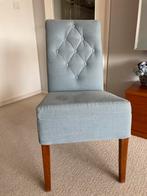 4 prachtige gecapitoneerde lichtblauwe eetkamer stoelen, Ophalen, Zo goed als nieuw