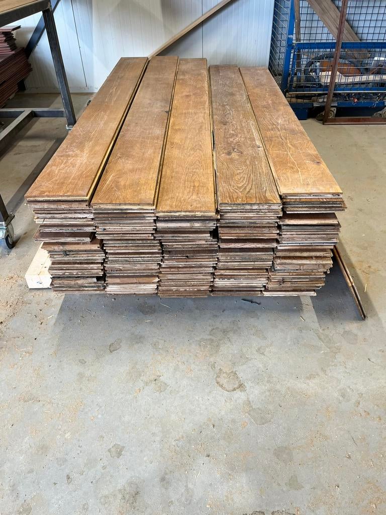 Massief eiken houten vloer “groef en veer kapot” 40m2, Ophalen, Vloerdelen of -planken, Zo goed als nieuw, 10 m² of meer