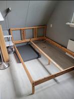 Gratis, compleet bed incl lattenbodem, matras en topper, Ophalen, Gebruikt, Bruin, Tweepersoons