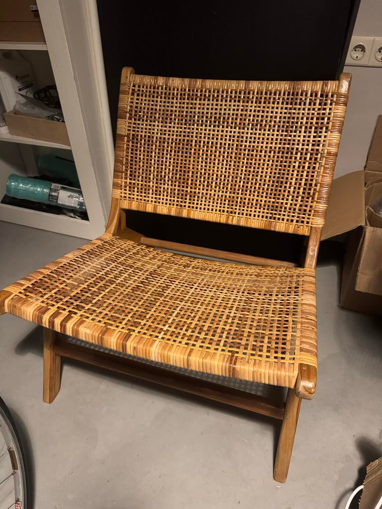 Rotan lounge stoel - Gebruikt maar netjes, Huis en Inrichting, Stoelen, Gebruikt, Bruin, Riet of Rotan, Ophalen of Verzenden