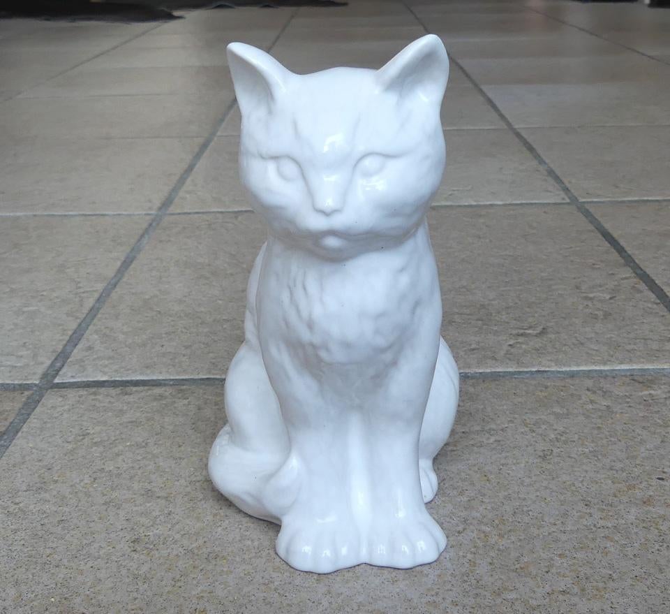 Wit vintage poezenbeeldje kat poes halflanghaar, Verzamelen, Ophalen of Verzenden, Gebruikt, Dier
