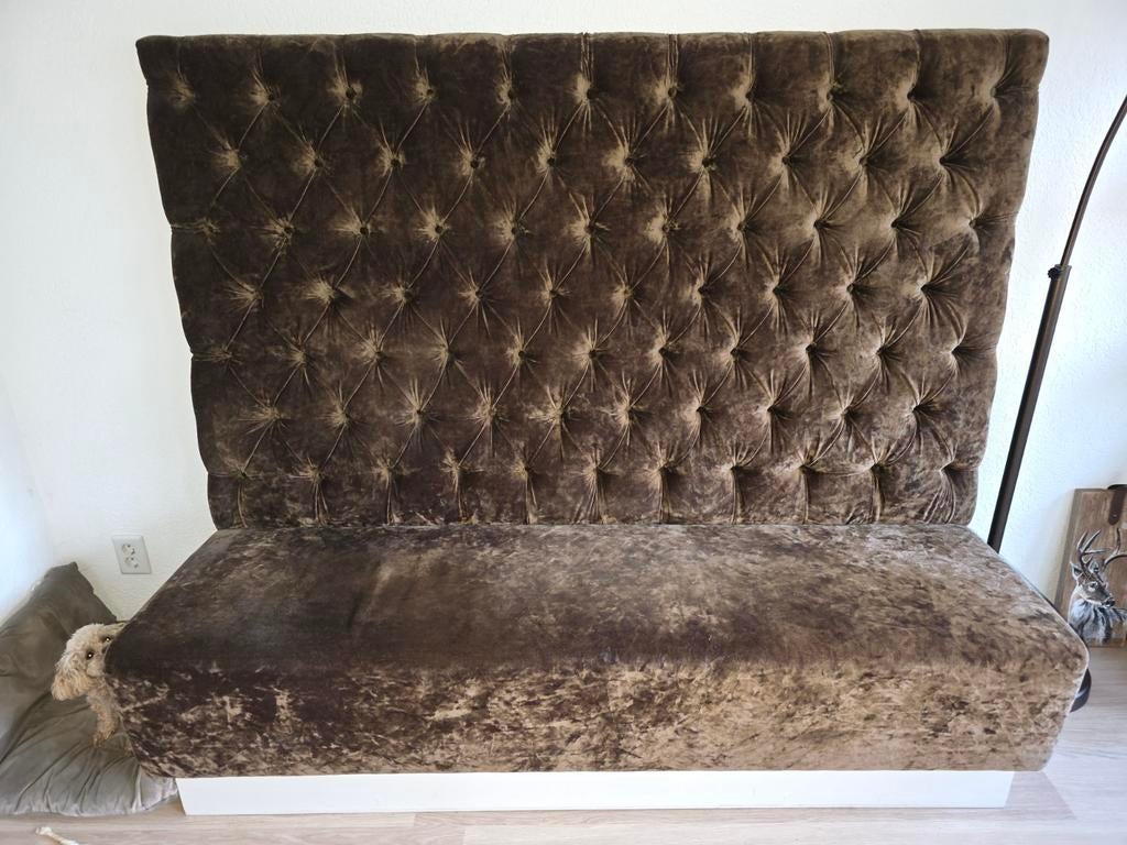 Eetkamerbank met hoge rugleuning - 180x150x65 cm, Huis en Inrichting, Stoelen, Ophalen, Gebruikt, Twee, Bruin