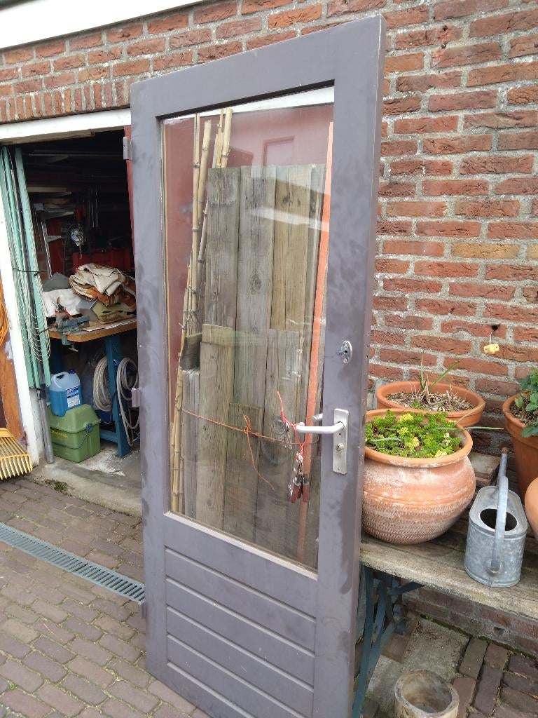 Buitendeur Merbau (met dubbelglas), Doe-het-zelf en Verbouw, Deuren en Horren, Ophalen, Gebruikt, 80 tot 100 cm, Buitendeur