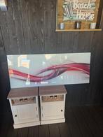 Glazen wanddecoratie met abstracte rode lijnen, Huis en Inrichting, Woonaccessoires | Schilderijen, Tekeningen en Foto's, Ophalen