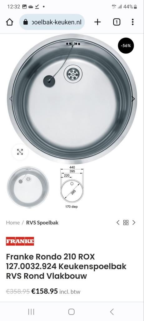 Franke spoelbak, Ophalen, Nieuw, 50 tot 100 cm, Minder dan 100 cm