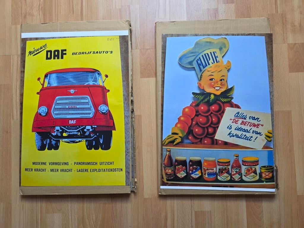 Vintage DAF Bedrijfsauto's & Flipje Betuwe reclame posters, Ophalen, Rechthoekig Staand, Nieuw, A1 t/m A3