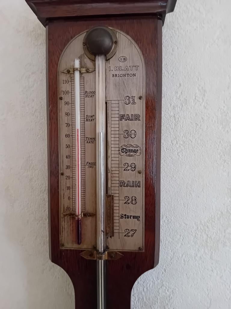 Antieke kwik barometer met thermometer, Audio, Tv en Foto, Weerstations en Barometers, Ophalen
