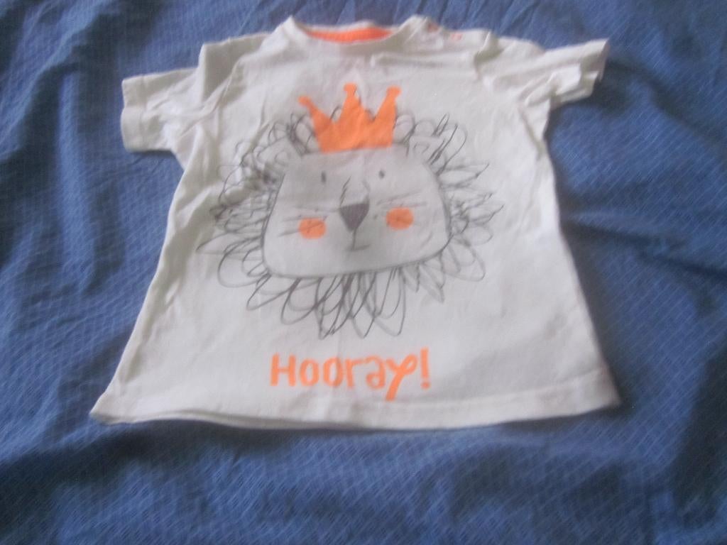 Nw wit/zwart/oranje shirtje met leeuw Hooray! Koningsdag 80, Kinderen en Baby's, Babykleding | Maat 80, Jongetje of Meisje, Ophalen of Verzenden