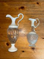 Twee glazen vazen met wit metalen details, Ophalen of Verzenden